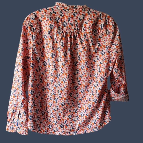 Talbots Floral Print Blouse Smocked peasant ruffle multicolor Size Small Petite - Picture 2 of 7